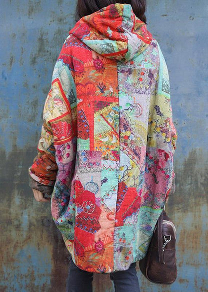 Fine Red Prints Winter Coats Snow Jackets Hooded Patchwork Winter Coats