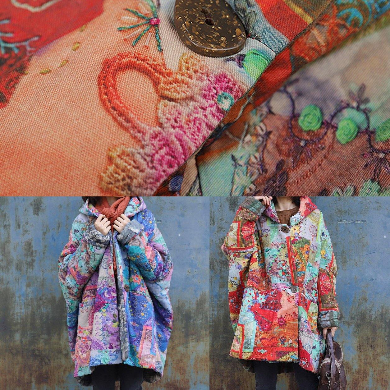 Fine Red Prints Winter Coats Snow Jackets Hooded Patchwork Winter Coats
