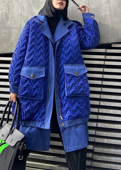 Coats Winter Outwear Blue Lapel Zippered Parkas for