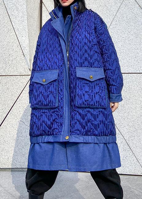 Coats Winter Outwear Blue Lapel Zippered Parkas for