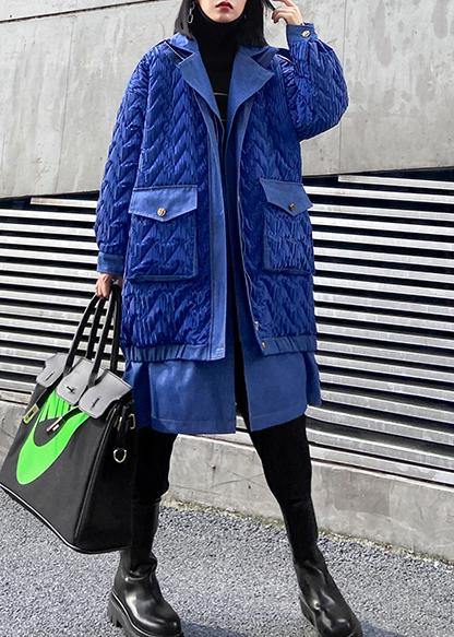 Coats Winter Outwear Blue Lapel Zippered Parkas for