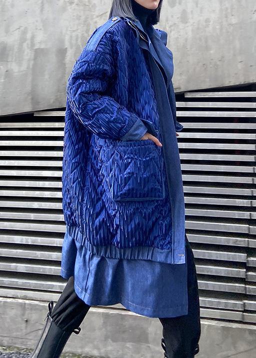 Coats Winter Outwear Blue Lapel Zippered Parkas for