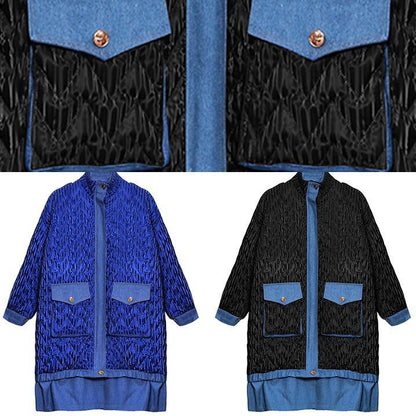 Coats Winter Outwear Blue Lapel Zippered Parkas for