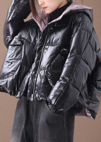 Fine Snow Winter Coats Black Hooded Thick Winter Coats