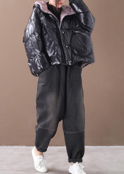 Fine Snow Winter Coats Black Hooded Thick Winter Coats