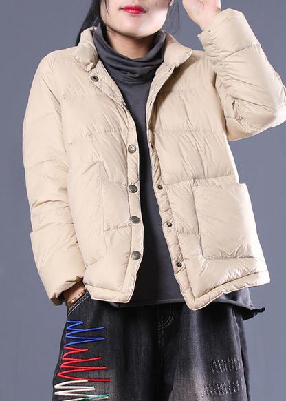 Fine Parka Overcoat Beige Stand Collar Warm Winter Coat