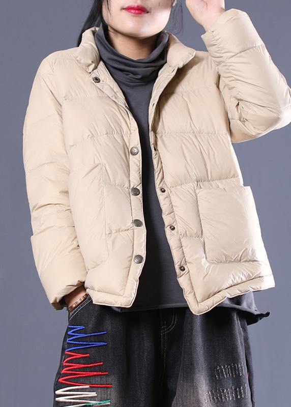 Fine Parka Overcoat Beige Stand Collar Warm Winter Coat