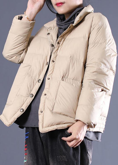 Fine Parka Overcoat Beige Stand Collar Warm Winter Coat
