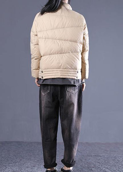 Fine Parka Overcoat Beige Stand Collar Warm Winter Coat