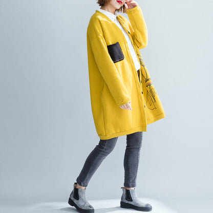 Fine Yellow Cotton Tops Cotton O Neck Print Button Down T Shirt