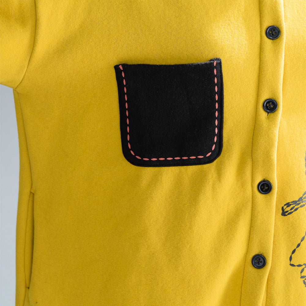 Fine Yellow Cotton Tops Cotton O Neck Print Button Down T Shirt