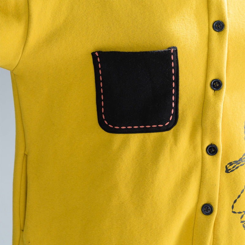 Fine Yellow Cotton Tops Cotton O Neck Print Button Down T Shirt