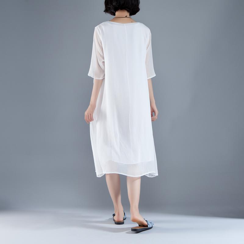 Maxi Dresses Style Flower Summer Fake Two-piece Retro White Dress