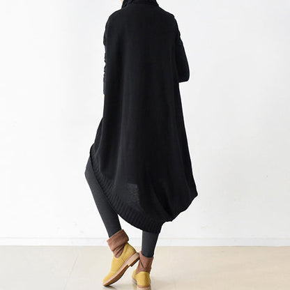 Two Pieces Black Knit Dresses Asymmetrical Winter Dress Asymmetrical Design Winter