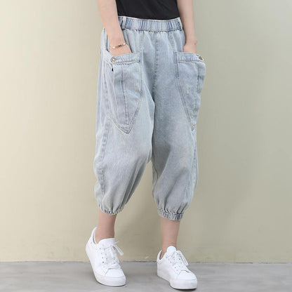 Tyle Summer Wild Pants Clothing Light Denim Blue Work Pockets Trousers
