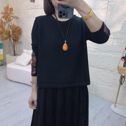 Aesthetic Black Sweater Coat Plussize Sleeveless Knit Sweat Tops O Neck