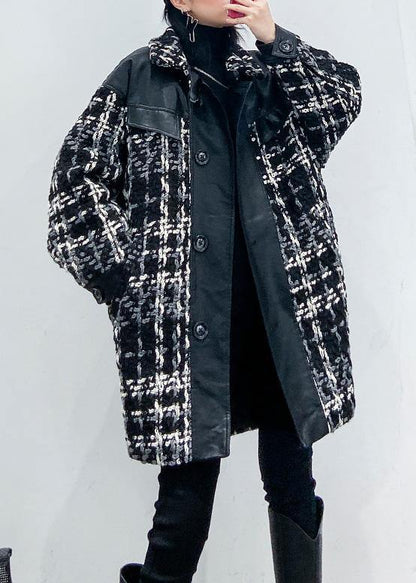 Loose Fitting Winter Coat Thick Outwear Plaid Patchwork Woolen Coats
