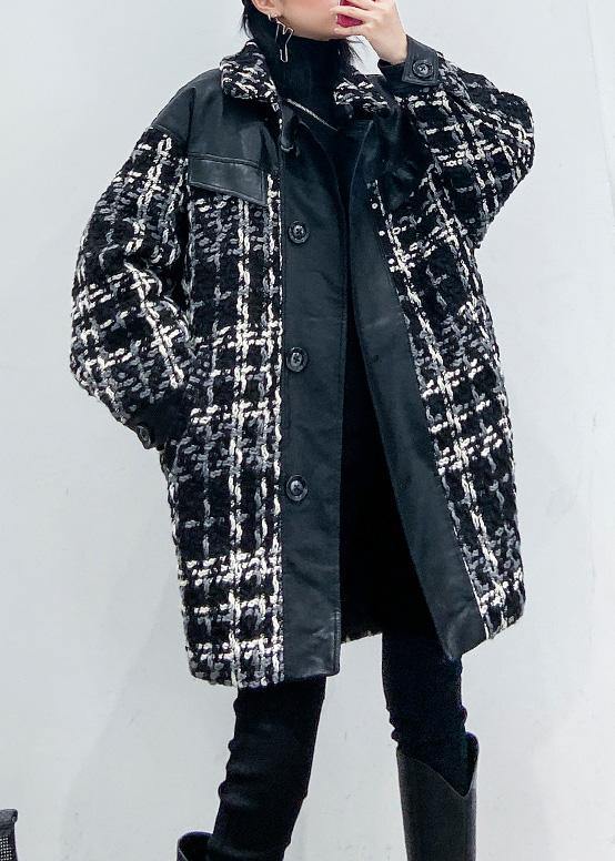 Loose Fitting Winter Coat Thick Outwear Plaid Patchwork Woolen Coats