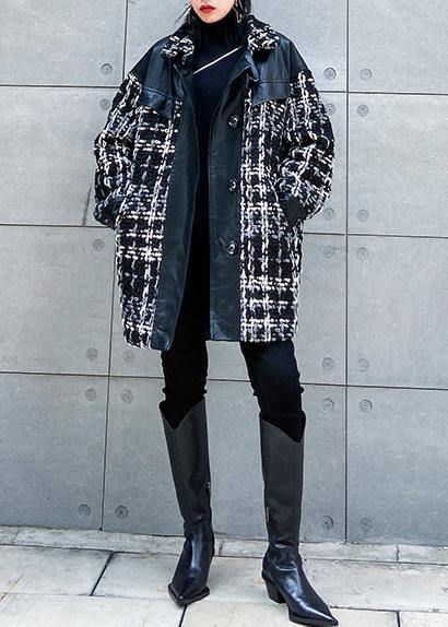 Loose Fitting Winter Coat Thick Outwear Plaid Patchwork Woolen Coats
