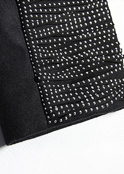 Loose Fitting Winter Woolen Outwear Black Print Notched Woolen Outwear
