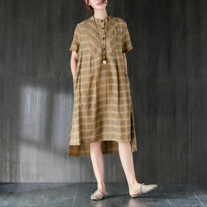 Midi-length Cotton Dress Lattice Summer Dress With Button