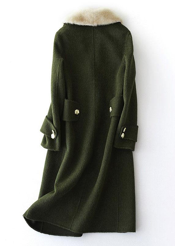 Army Green Woolen Coats Oversized Trench Coat Fur Collar Coats Notched