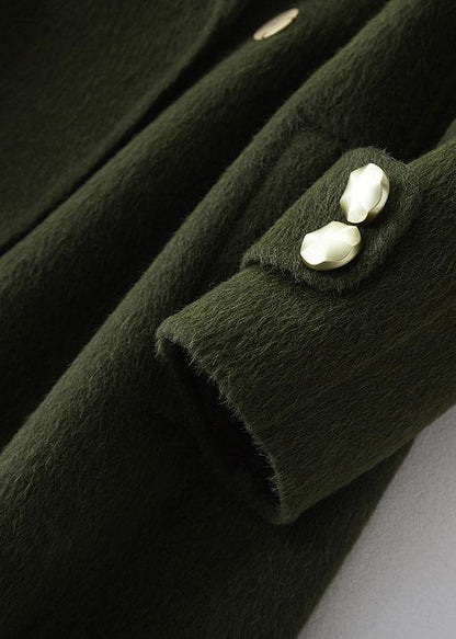 Army Green Woolen Coats Oversized Trench Coat Fur Collar Coats Notched