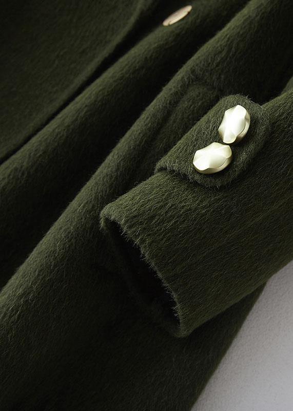 Army Green Woolen Coats Oversized Trench Coat Fur Collar Coats Notched
