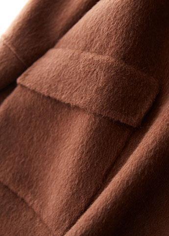 Beige Woolen Coat Medium Length Jackets Big Pockets Woolen Outwear Lapel Collar