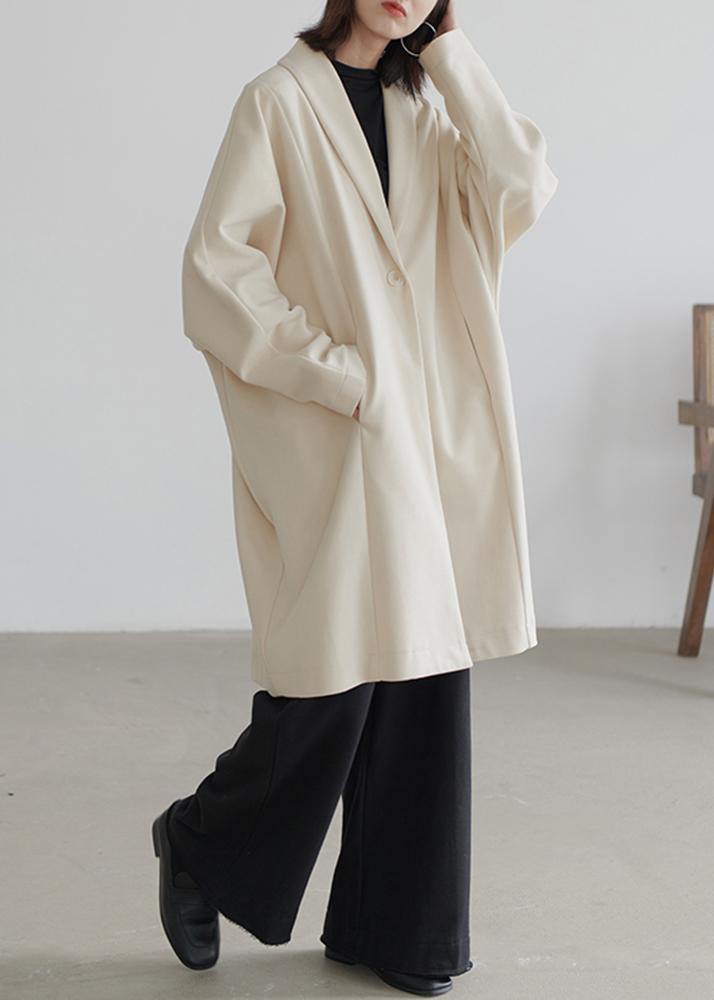 Beige Wool Overcoat Loose Fitting Coats Batwing Sleeve Pockets Coats