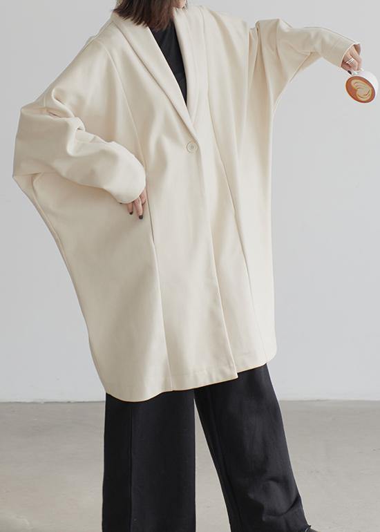 Beige Wool Overcoat Loose Fitting Coats Batwing Sleeve Pockets Coats