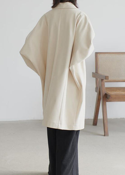 Beige Wool Overcoat Loose Fitting Coats Batwing Sleeve Pockets Coats