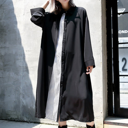 Black Caftans Oversized Turn-down Collar Fall Dresses Patchwork Baggy Dresses
