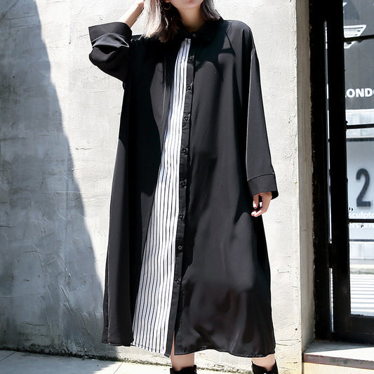 Black Caftans Oversized Turn-down Collar Fall Dresses Patchwork Baggy Dresses