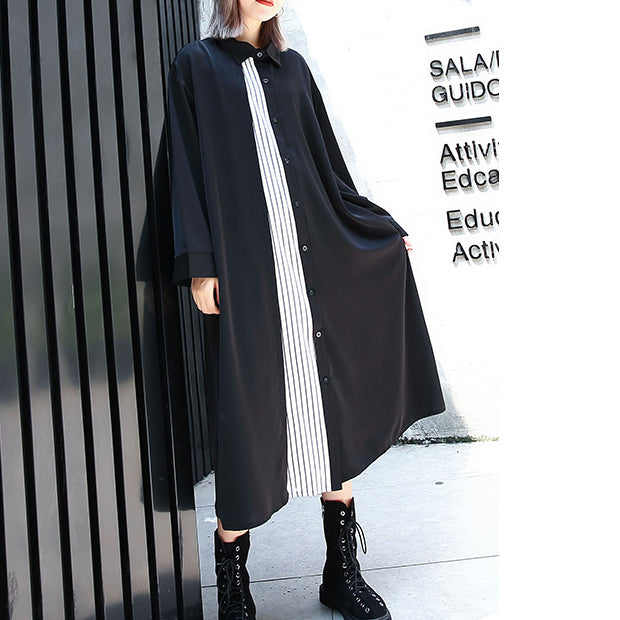 Black Caftans Oversized Turn-down Collar Fall Dresses Patchwork Baggy Dresses