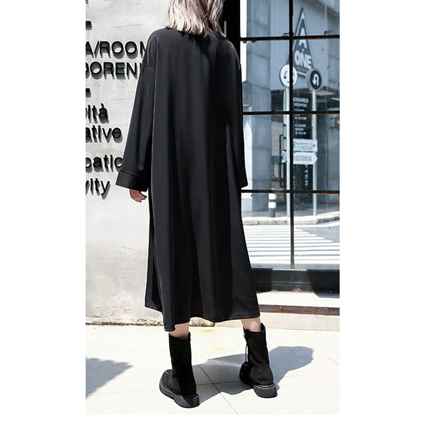 Black Caftans Oversized Turn-down Collar Fall Dresses Patchwork Baggy Dresses