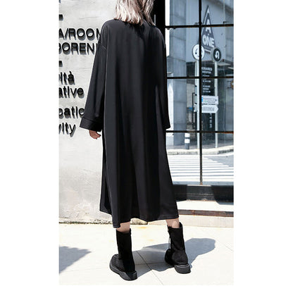 Black Caftans Oversized Turn-down Collar Fall Dresses Patchwork Baggy Dresses
