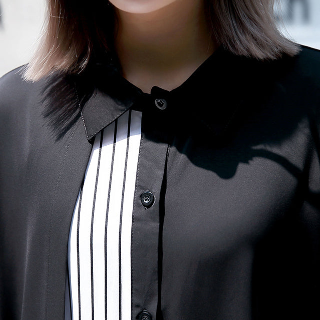 Black Caftans Oversized Turn-down Collar Fall Dresses Patchwork Baggy Dresses