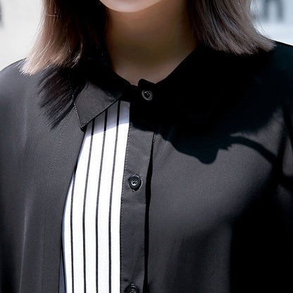 Black Caftans Oversized Turn-down Collar Fall Dresses Patchwork Baggy Dresses