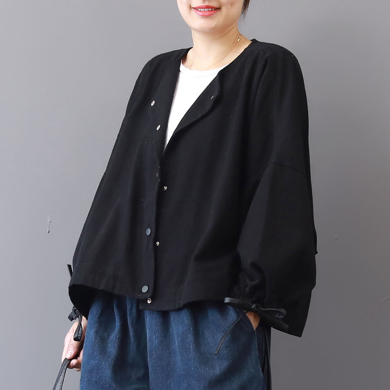 Black Long Coat Loose Fitting Stand Collar Jackets & Coats Long Sleeve Coats