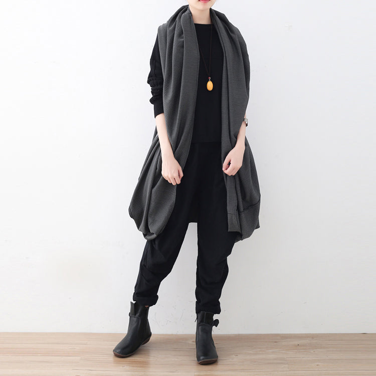 Black Maxi Coat Oversize Asymmetrical Hem Cardigans & Coats Boutique Sleeveless Coats