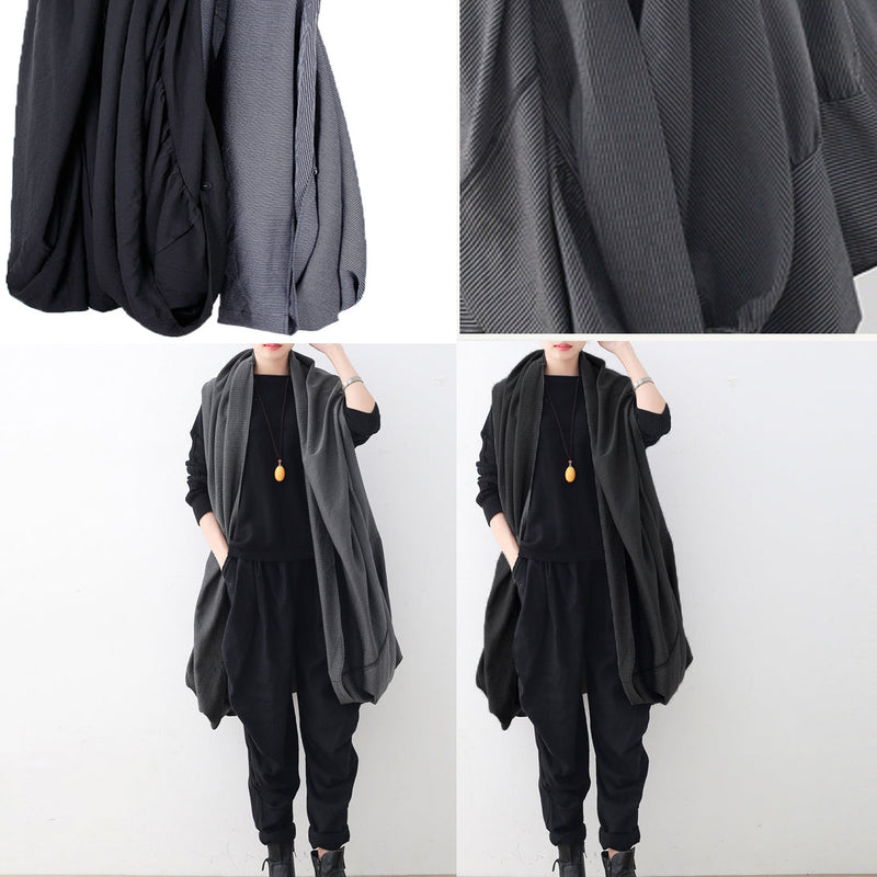 Black Maxi Coat Oversize Asymmetrical Hem Cardigans & Coats Boutique Sleeveless Coats