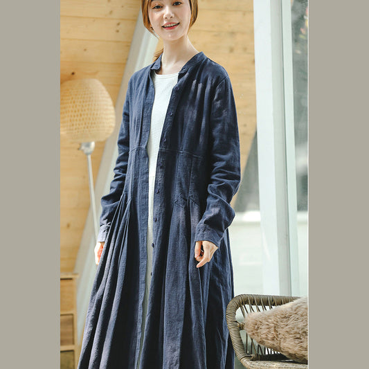 Blue Coat Oversize Stand Collar Long Coat Long Sleeve Large Hem Coat