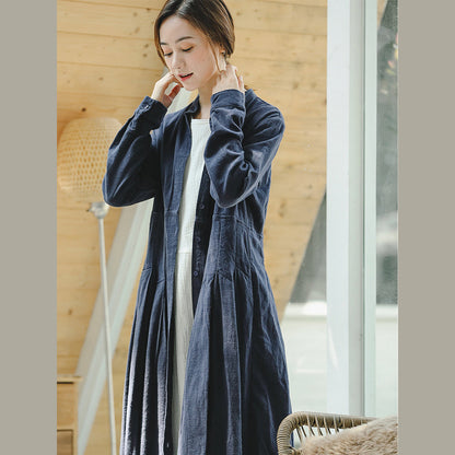 Blue Coat Oversize Stand Collar Long Coat Long Sleeve Large Hem Coat