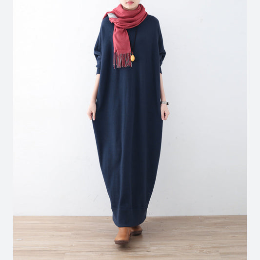 Blue Knit Dress Plussize Winter Dresses Fine Batwing Sleeve Winter Dress