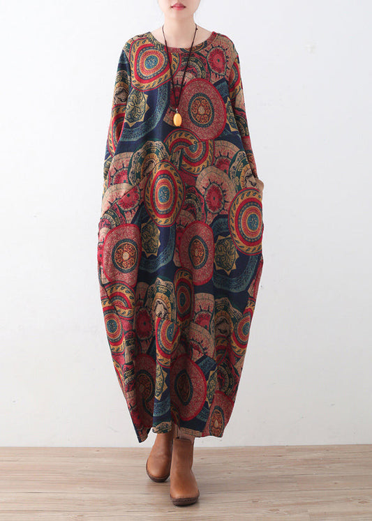 Blue Red Prints Sweater Dresses Clothing Sweater O Neck Winter Dress