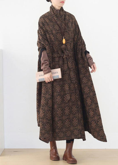 Brown Wool Coat V Neck Trench Coat Cloak Woolen Outwear