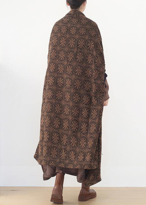 Brown Wool Coat V Neck Trench Coat Cloak Woolen Outwear