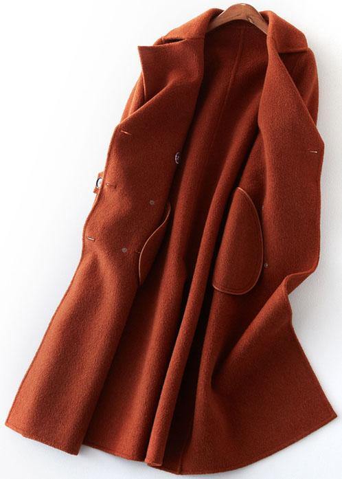Chocolate Woolen Coats Long Coat Double Breast Woolen Outwear Notched
