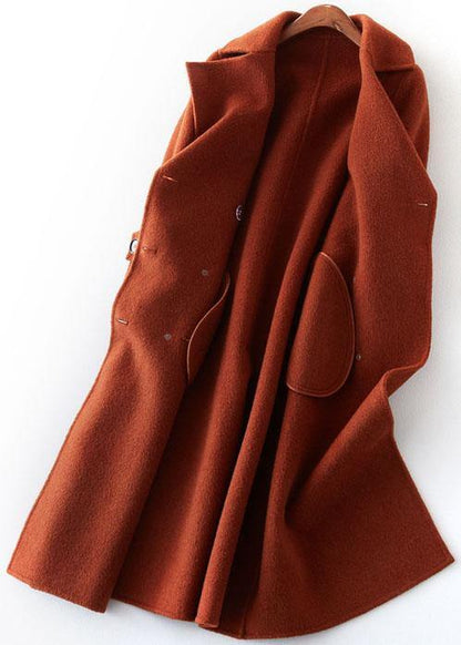 Chocolate Woolen Coats Long Coat Double Breast Woolen Outwear Notched